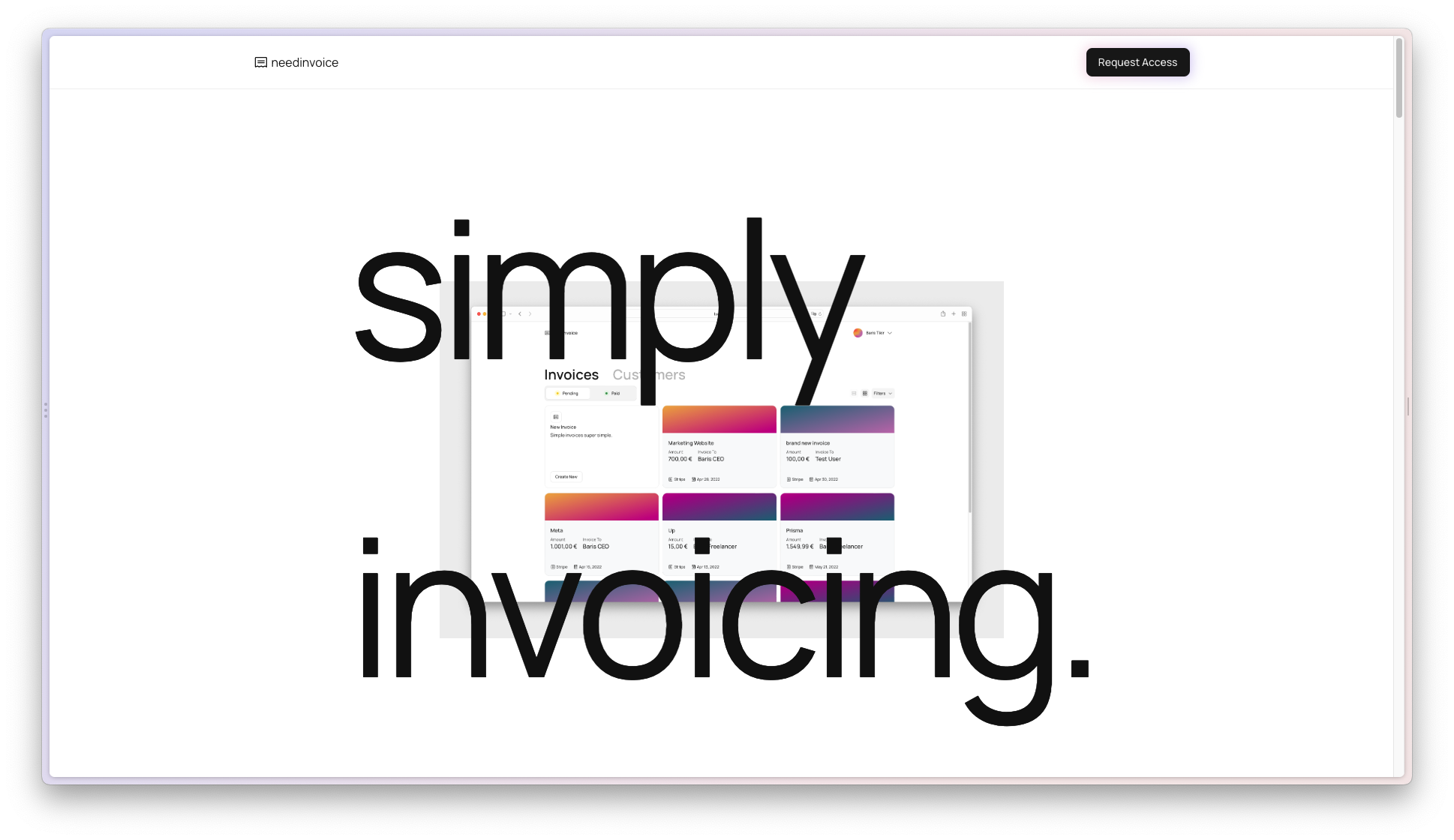 Preview of needinvoice's landing page